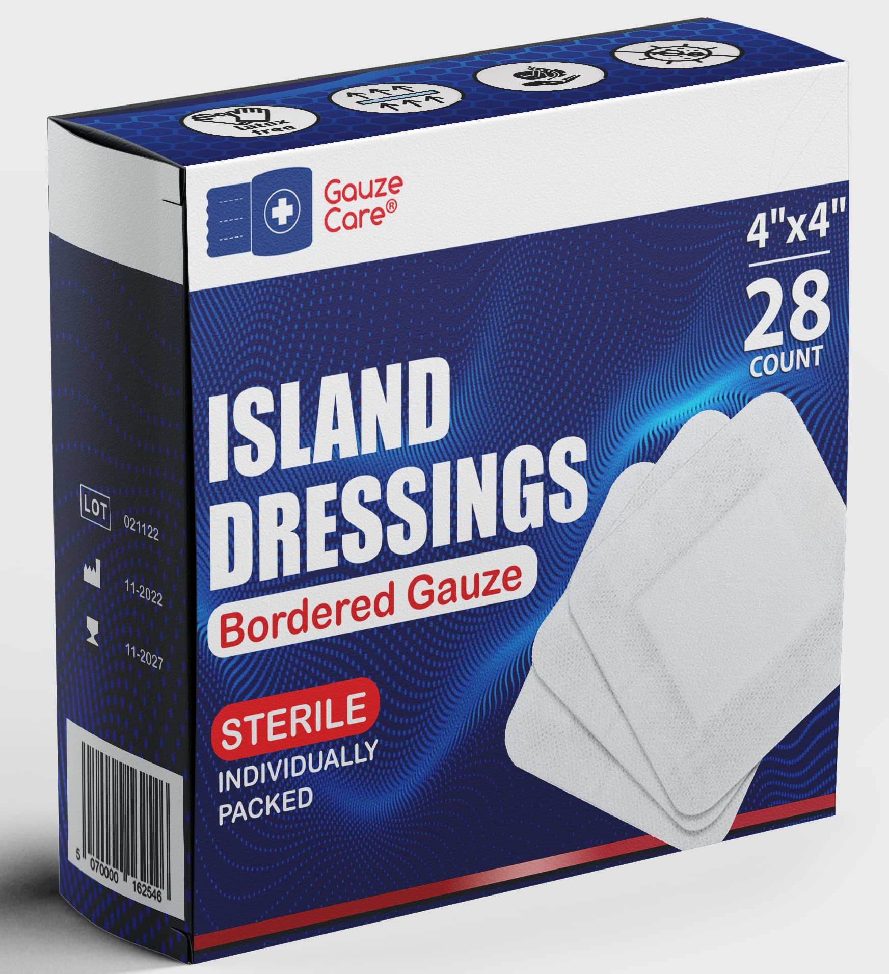 Gauze Care Island Dressings 4"x4" 28 Pcs For Wound Care